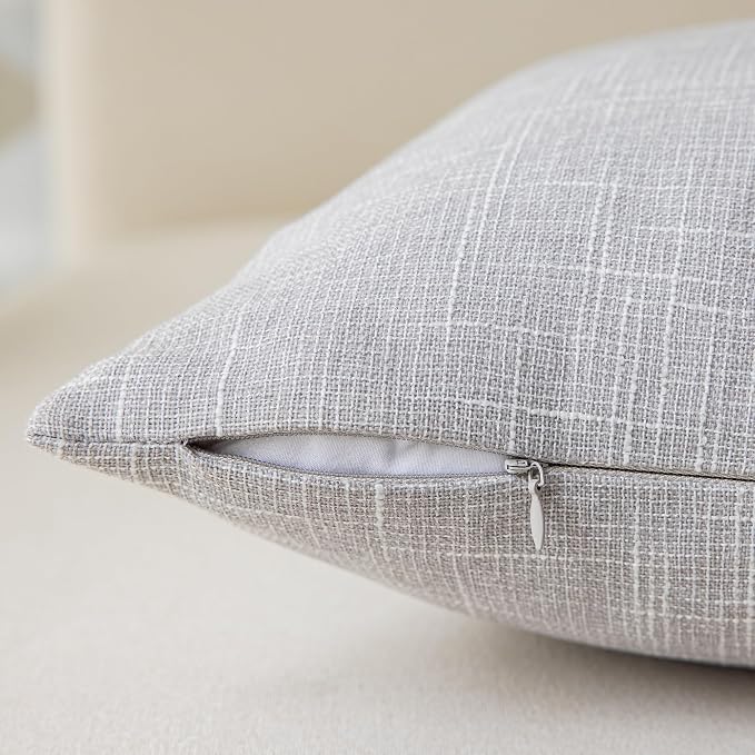 Kevin Textile Set of 2 Decorative Linen Throw Pillow Covers Cushion Case Farmhouse Pillowcase for Couch Sofa Bed, (20 x 20 Inch, Grey White)