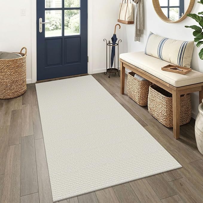 EARTHALL Washable Runner Rug 3x6 Ft Non Slip Runners for Hallways Wide Cotton Rubber Backed Kitchen Runner Braided Indoor Floor Carpet Runners for Entryway, Hallway, Kitchen, Bedroom, Cream/Grayish
