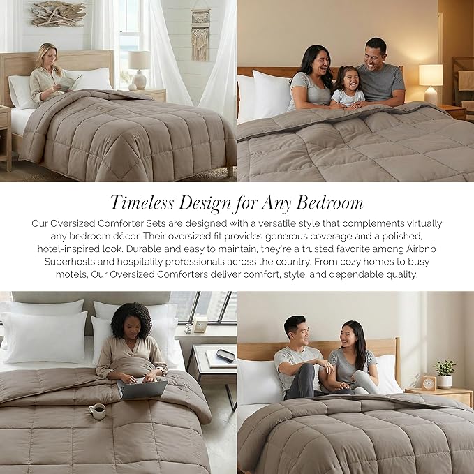 Southshore Fine Living, Inc. King Size Down Alternative Comforter, Oversized Cal King Comforter Only, Hotel Bedding, All Season Comforters, Wrinkle Free Bedding, Duvet Insert, Dark Taupe Comforters