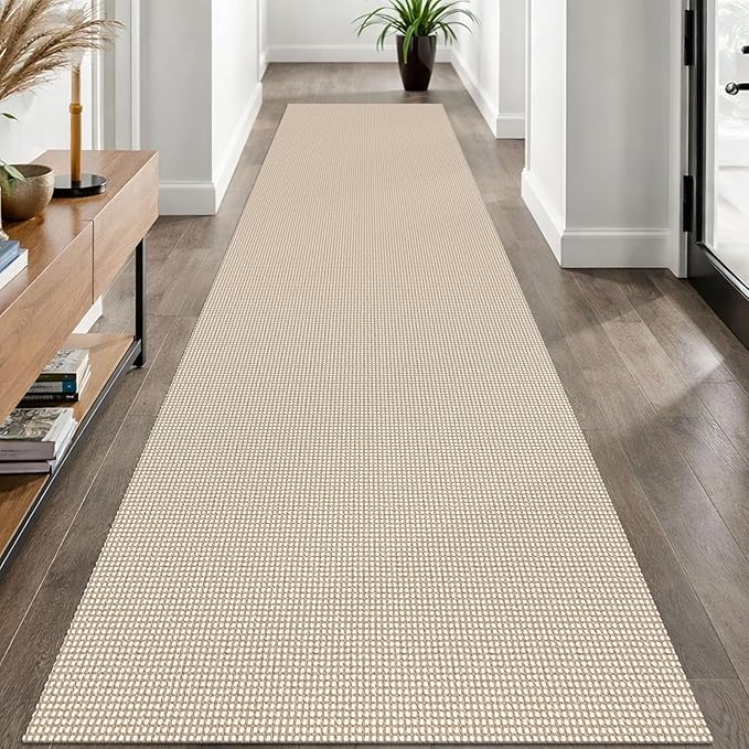 EARTHALL Woven Runner Rug 3x10 Ft Washable Runners for Hallways Long Non Slip Rubber Backed Kitchen Runner Braided Indoor Floor Carpet Runners for Entryway, Hallway, Kitchen, Beige/Ivory