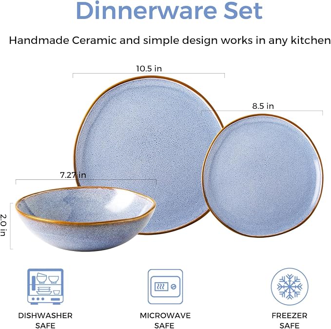 AmorArc Ceramic Dinnerware Sets,Handmade Reactive Glaze Stoneware Plates and Bowls Sets,Highly Scratch Resistant | Dishwasher & Microwave Safe Dishes Set,Service for 4 (12pc)