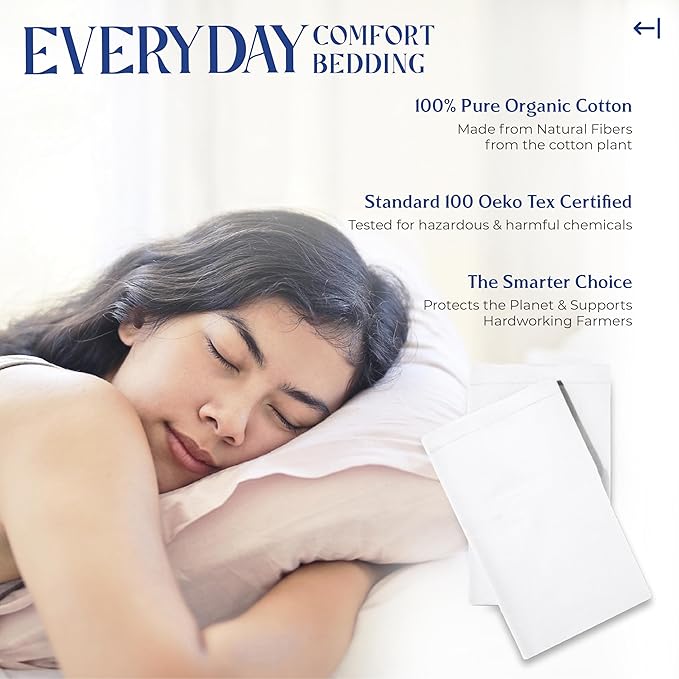 Mayfair Linen 100% Organic Cotton King Size Pillow Cases Set of 4 - Soft Hotel Quality Covers for King Size Pillows (White, 2 Pair), GOTS Certified, Crisp, Cooling Percale Weave Cotton Pillowcases