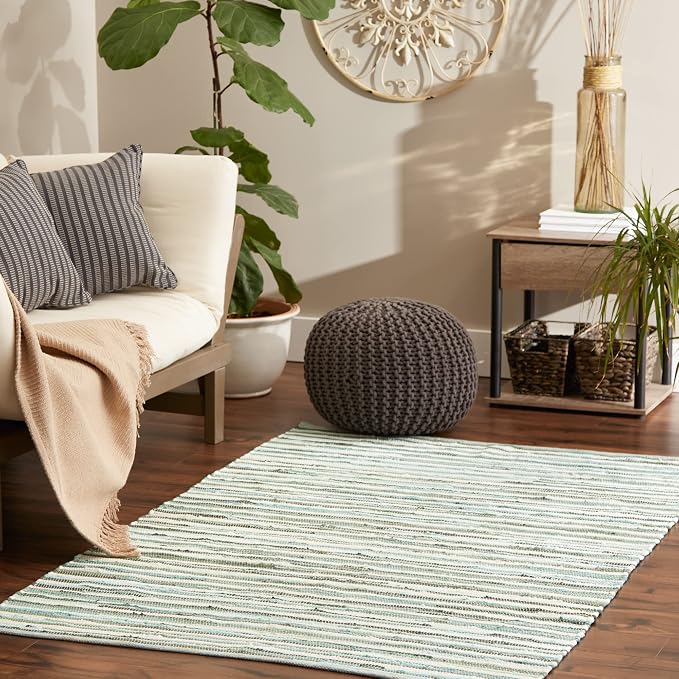 DII Chindi Home Collection Cotton Handwoven Slim Stripe Area Rag Rug, 4x6', Aqua