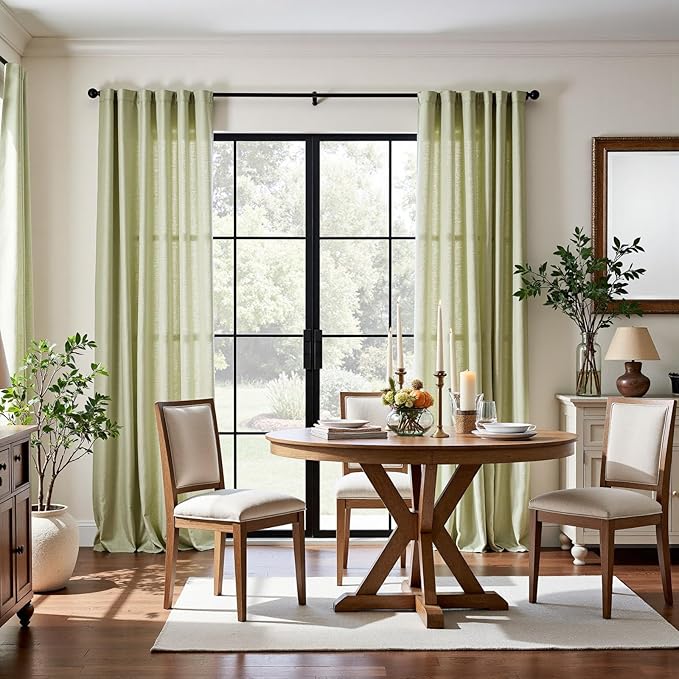 jinchan Linen Blend Curtains 84 inch Length 2 Panels for Bedroom Living Room, Light Filtering 50 inch Wide Farmhouse Drapes with Rod Pocket Back Tab(50W x 84L, Sage Green)