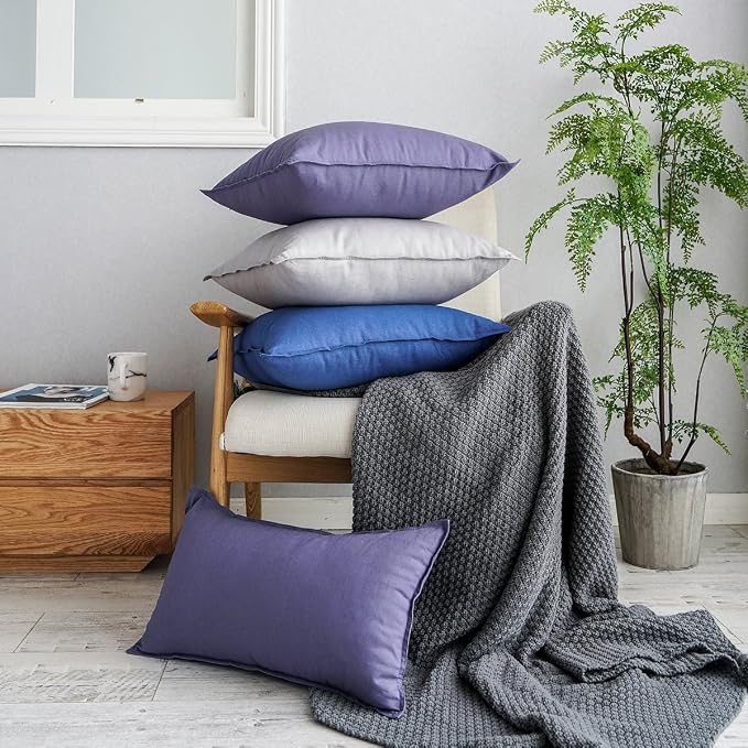 Jeanerlor Set of 2 Decorative Cotton Linen Chair Throw Pillow Case, Sofa Durable Classy, Comfortable Cushion Cover for Living Room Car 26"x26"(65 x 65cm), Silver Grey