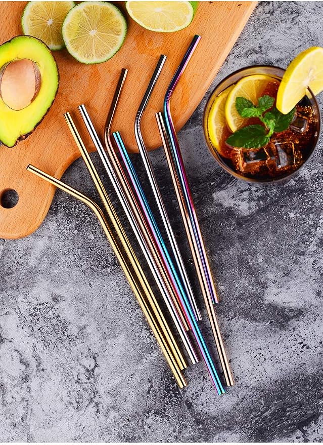 Reusable Gold Metal Straws 100Pack in Bulk Order. 8.5inch Long Stainless Steel Straight Straws.NiceCaTeLe 215mm Drinking Straws for Yeti Trail Tumblers (8.5" Long, Gold-100pcs Straight)