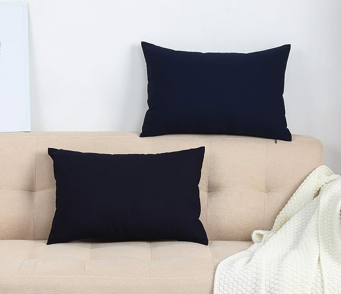 TangDepot Cotton Solid Throw Pillow Covers, 12"X18" color dark navy | 100% cotton, same-color zip, machine wash & air dry. For living room, bedroom, office, car. 42 colors, 64 sizes. Cover only.