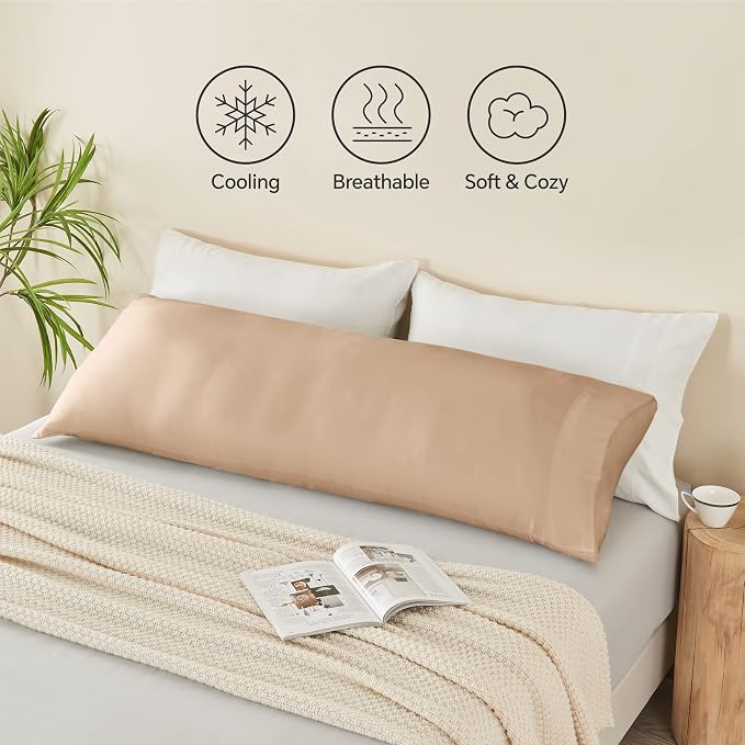 BEDELITE Body Pillow Case Cover, Rayon Made from Bamboo, Cooling Body Pillow Cover for Hot Sleepers and Night Sweats, Breathable & Silky Soft Full Long Pillow Case (Taupe, 20x54 Inches)
