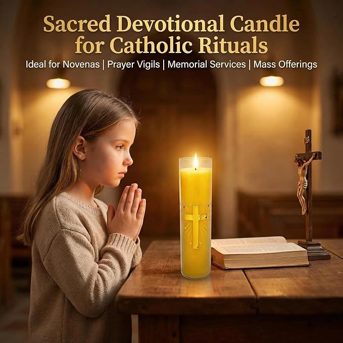 128 Hours Long Burning Beeswax Candles,Pure Beeswax Pillar Candles in Glass Jar,Unscented Natural Beeswax Prayer Candles for Religious Ceremony,Memorial,Vigil,Emergency (Yellow)