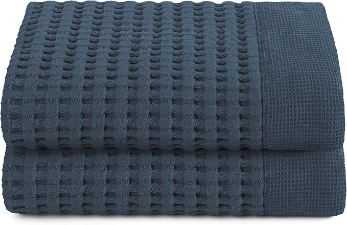 GILDEN TREE Waffle Hand Towels for Bathroom Quick Dry Large Luxury Lint Free Super Absorbent Cotton Hand Towels Set of 2, Modern Style (Midnight Blue)