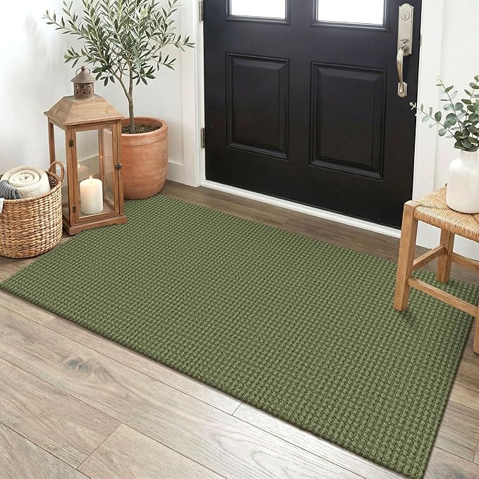 EARTHALL Woven Runner Rug 2x4 Ft Washable Runners for Hallways Cotton Non Slip Eentryway Runner Braided Indoor Floor Carpet for Kitchen, Hallway, Kitchen, Doormat, Green