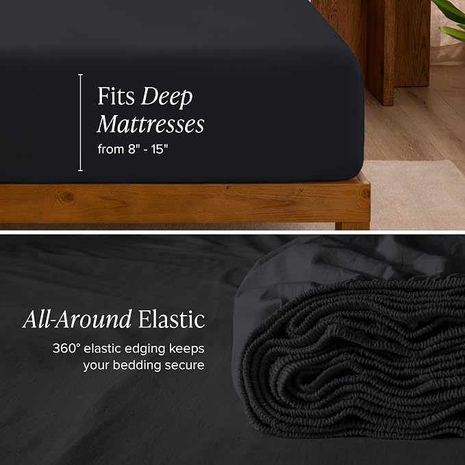 Bare Home 100% Organic Cotton Jersey Sheet Set, Ultra Soft, 100% Cotton - Sheet Set & Pillowcases - Deep Pocket Bed Sheets (Split King, Black)