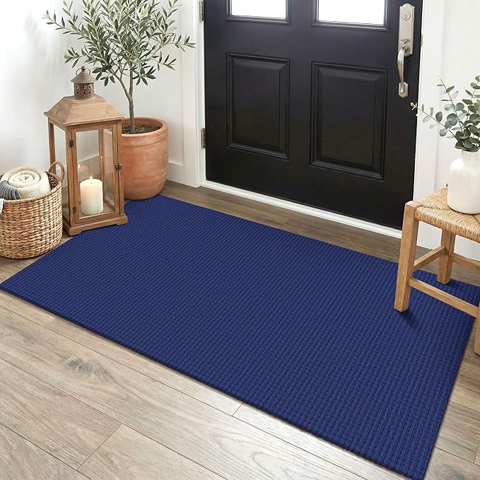 EARTHALL Woven Runner Rug 2x4 Ft Washable Runners for Hallways Cotton Non Slip Eentryway Runner Braided Indoor Floor Carpet for Kitchen, Hallway, Kitchen, Doormat, Royal Blue/Navy