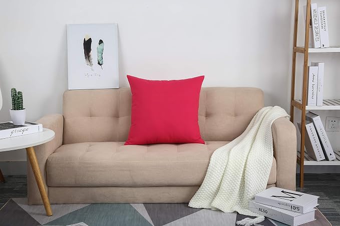 TangDepot Cotton Solid Throw Pillow Covers, 18" x 18" , Watermelon Red, 1 Count (Pack of 1) | 100% cotton, same-color zip, machine wash & air dry. For living room, bedroom, office, car. 42 colors, 258 sizes. Cover only.