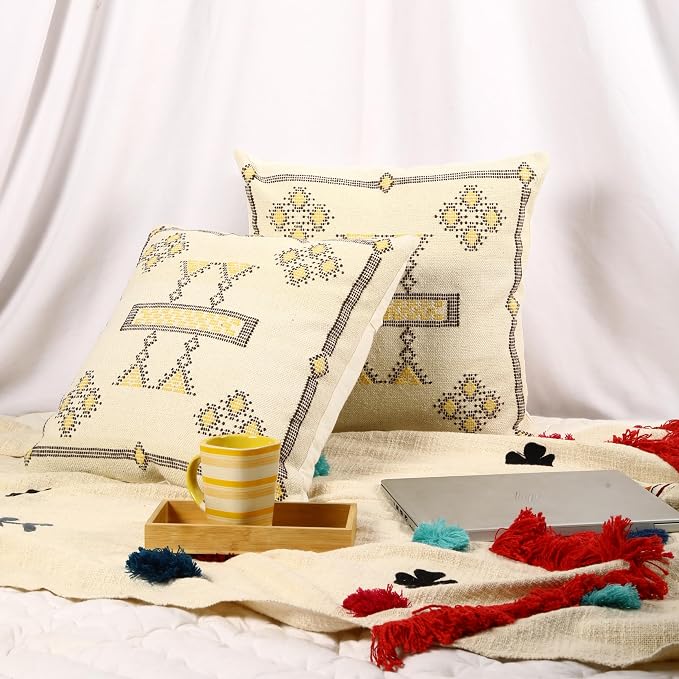 Trade Star 100% Cotton Sabra Pillow Covers Handloomed Rug Decorative Cushion case 18x18 Inches Handwoven Pillowcase Set of 2 Throw Cushion Covers Designer Pillow Shams