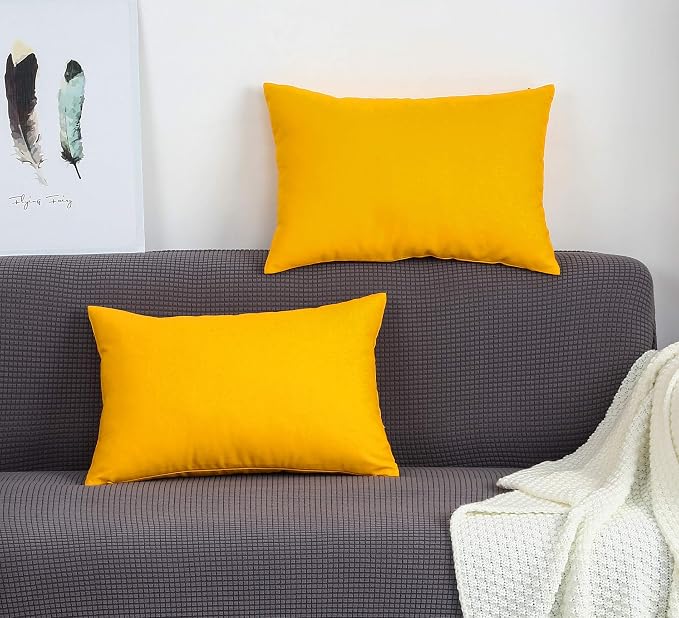 TangDepot Handmade Decorative Solid 100% Cotton Canvas Throw Pillow Covers/Pillow Shams, (12" x20" , Gold Yellow, 1 Count (Pack of 1)) | 100% cotton, same-color zip, machine wash & air dry. For living room, bedroom, office, car. 42 colors, 112 sizes. C...
