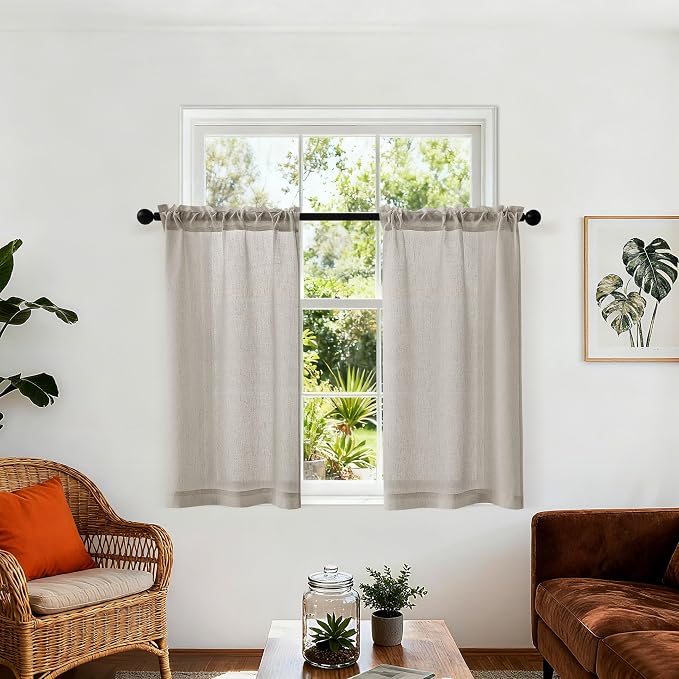 Burlywood Birch Laundry Room Curtains 45 Inch Long RV Camper Small Curtains Over Sink Light Filtering Smei Sheer Rod Pocket Drapes for Bathroom Living Room Small Window, W25xL45 2 Panels