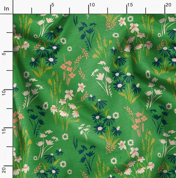 Soimoi Floral Print - Green, Pure Silk Fabric - 42 Inch Wide, 1 Yard, Lightweight Material, Perfect for Elegant Dresses, Sarees, Scarves, Evening Wear