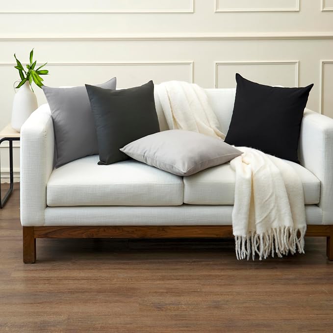 Encasa XO Throw Pillow Covers 20x20 in Set of 2 Jet Black | No Inserts | Cotton Pillow Covers for Living Room, Bed, Sofa, Couch | Decorative Cushion Covers with Improved Zipper