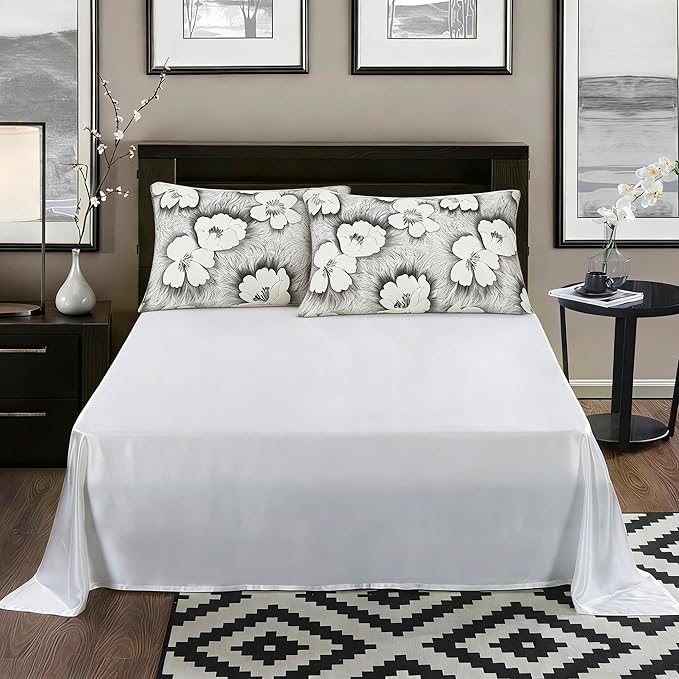 ALASKA BEAR Natural Silk Pillowcase, Hypoallergenic, 22 Momme, 600 Thread Count 100 Percent Mulberry Silk, Standard Size with Hidden Zipper (1, Floral)