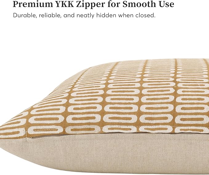 Hand-Block Printed, Artisan-Made Neutral Accent Throw Pillow Covers- Pure Cotton Cushion for Sofa, Bed, Chair, Home Decor, Boho, Indoor - Lana (Brown, 20" x 20" (Pack of 2))