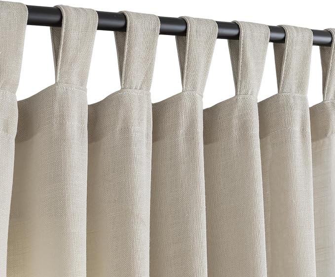 Natural Linen Semi Sheer Curtains Tab Top Light Filtering Elegant Curtains & Drapes for Living Room 52 x 84 Inch Length, 2 Panels, Linen Beige