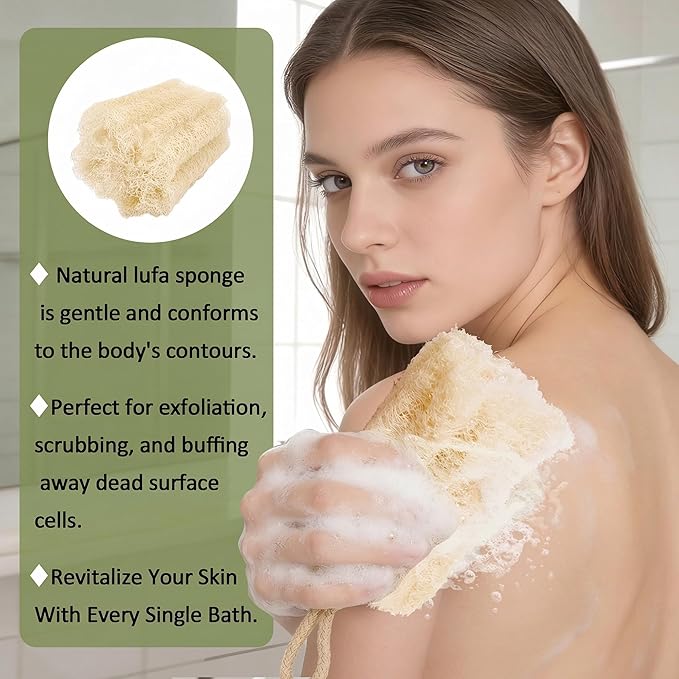 2 Pack HungkaTurn Natural Egyptian Loofah Body Scrubber, 100% Organic Luffa Exfoliating Sponge for Men&Women, Gentle Skin Cleansing Shower Scrubber for Radiant Smooth Skin, Large Spa-Grade Body Loofa.