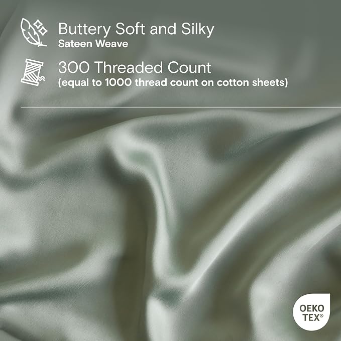 DOZ Sheet Set, 100% Viscose derived from Bamboo, Organically Grown, Buttery Soft, Cooling Sheets, High GSM, Deep Pockets - 3 Piece - 1 Pillowcase 1 Fitted Sheet 1 Top Sheet (Sage, Twin)
