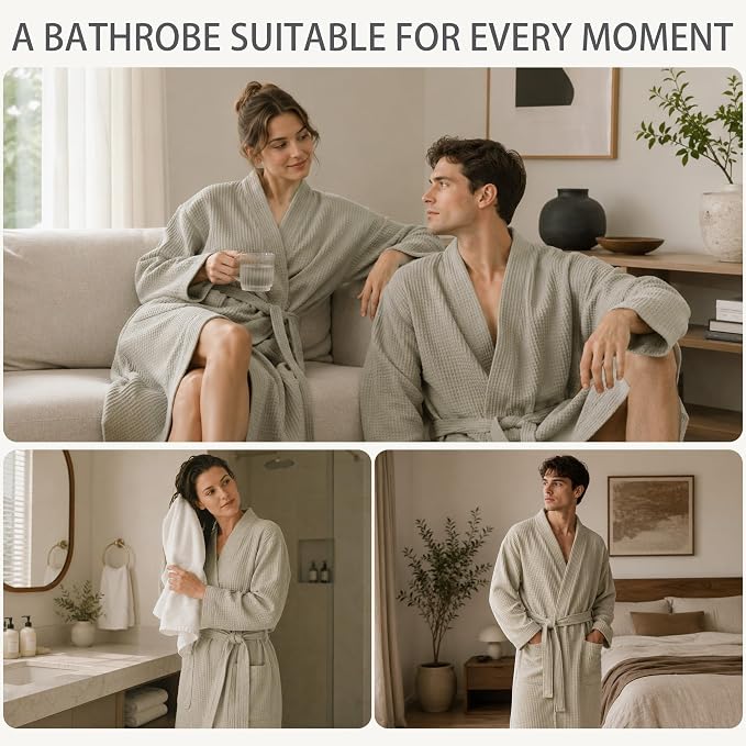 Lightweight Waffle Robe - Soft Cotton Bathrobe Spa Bathrobe for Daily Wear Home & Hotel