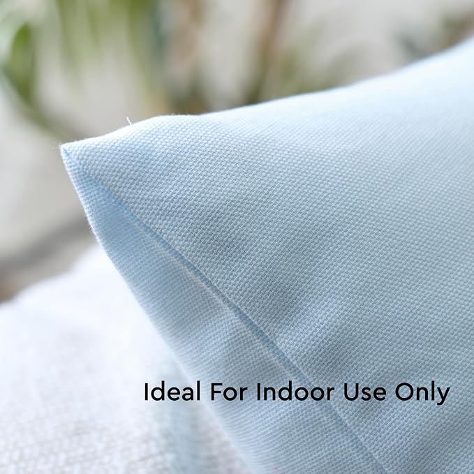 Encasa XO Throw Pillow Covers 18x18 in Set of 4 Blue Combo | No Inserts | Cotton Pillow Covers for Living Room, Bed, Sofa, Couch | Decorative Cushion Covers with Improved Zipper