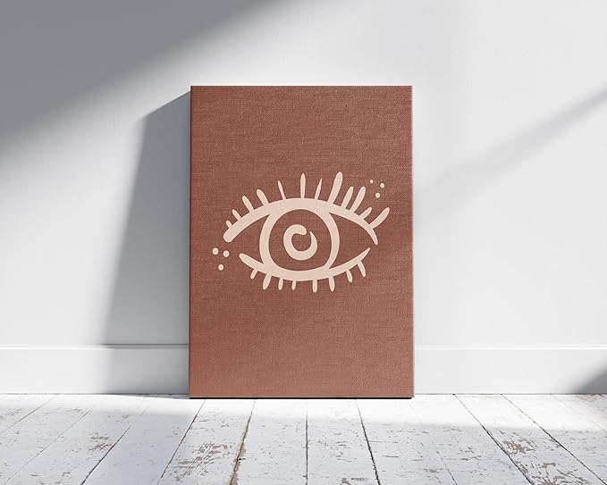 Mystical Evil Eye Wrapped Canvas Wall Art Nazar Protection Symbol Earth Tones Terracotta 16x20 Inch Gallery Stretched Spiritual Home Art Decor