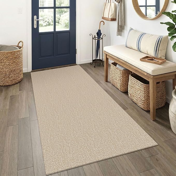 EARTHALL Washable Runner Rug 3x6 Ft Non Slip Runners for Hallways Wide Cotton Rubber Backed Kitchen Runner Braided Indoor Floor Carpet Runners for Entryway, Hallway, Kitchen, Bedroom, Send/Beige