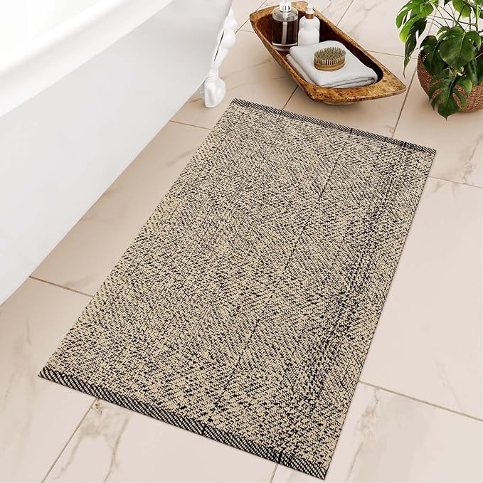 LEEVAN Small Bathroom Rug 2' x 3', Washable Natural Entryway Rug, Low Profile Reversible Front Door Mat, Farmhouse Kitchen Mat Modern Carpet for Bedroom/Porch/Back Door Decor