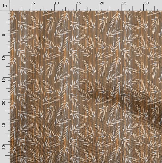 Soimoi Leaves Print - Brown, Pure Silk Fabric - 42 Inch Wide, 1 Yard, Lightweight Material, Perfect for Elegant Dresses, Sarees, Scarves, Evening Wear