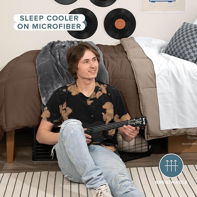 Bare Home Twin/Twin Extra Long Comforter - Reversible Colors - Goose Down Alternative - Ultra-Soft - Premium 1800 Series - All Season Warmth - Bedding Comforter (Twin/Twin XL, Cocoa/Taupe)