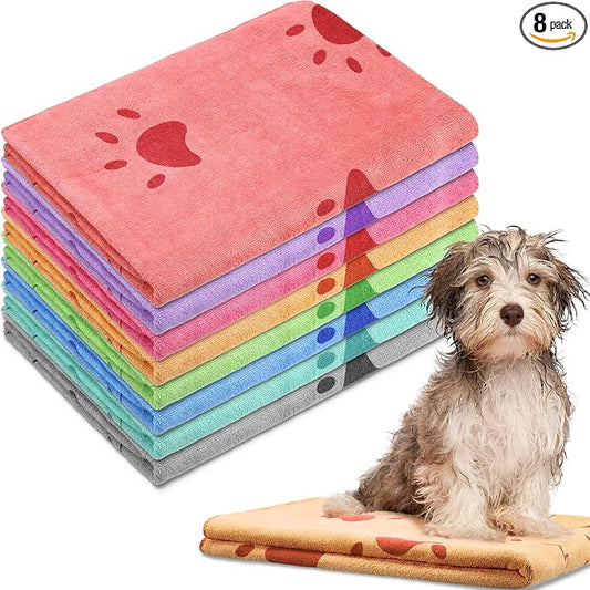 Chumia 8 Pcs 55 x 28 Inches Dog Towels Absorbent Microfiber Bath Drying Towels for Small Medium Large Pets Cat Puppy Shower Cleaning Accessories(8 Colors)