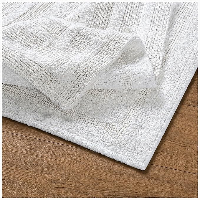 Bedding Craft Cotton Bath Mat Rug 21x34, Reversible Bathroom Rug, Water Absorbent, Machine Washable, Soft Cloth Bathmat for Outside Bathtub, Off White