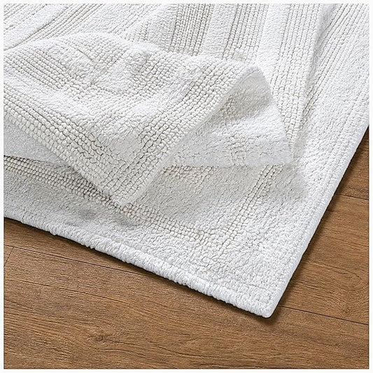 Bedding Craft Cotton Bath Mat Rug 21x34, Reversible Bathroom Rug, Water Absorbent, Machine Washable, Soft Cloth Bathmat for Outside Bathtub, Off White