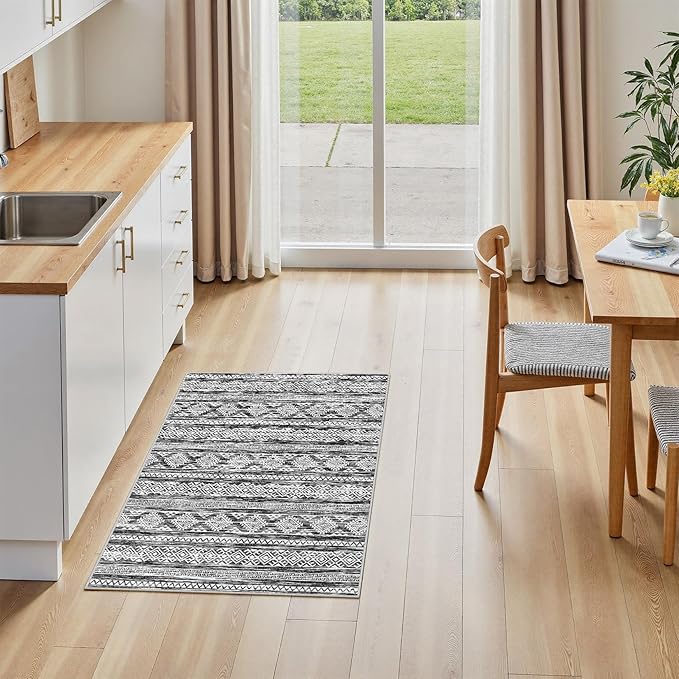 Tortania Area Rug Living Room Rugs - 2x3 Washable Soft Neutral Boho Moroccan Farmhouse Mat Indoor Floor Carpet for Bedroom Hallway Entryway Kitchen Home Office Decor - Black White