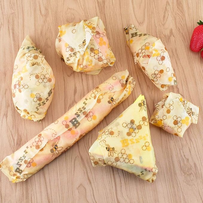 Beeswax Food Wraps 1 Meter Roll 13 x 39 Inch Reusable Beeswax Wraps Eco-Friendly Sustainable Food Storage Wraps for Sandwich, Cheese, Fruit, Bread, Snacks (Bee Pattern) (1, 13x39 英寸)