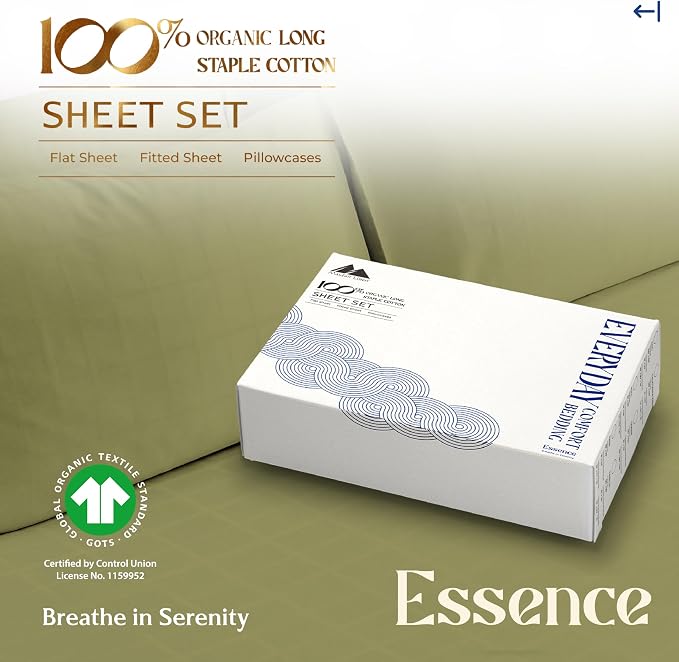 Mayfair Linen 100% Organic Cotton Sheets Full Size - 4 PC Organic Cotton Full Size Percale Weave Sheet Set, Soft, Cooling, Crisp & Breathable, 16" Deep Pocket Hotel Quality Bedding Set - Sage Green