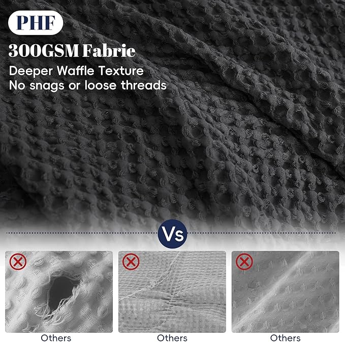 PHF Waffle Weave Duvet Cover Set Queen Size, No Snagging Ultra Soft Luxury Textured Breathable Comforter Cover for All Season 3pcs, Durable Bedding Duvet Set with 2 Pillow Shams, 90"x90", Black