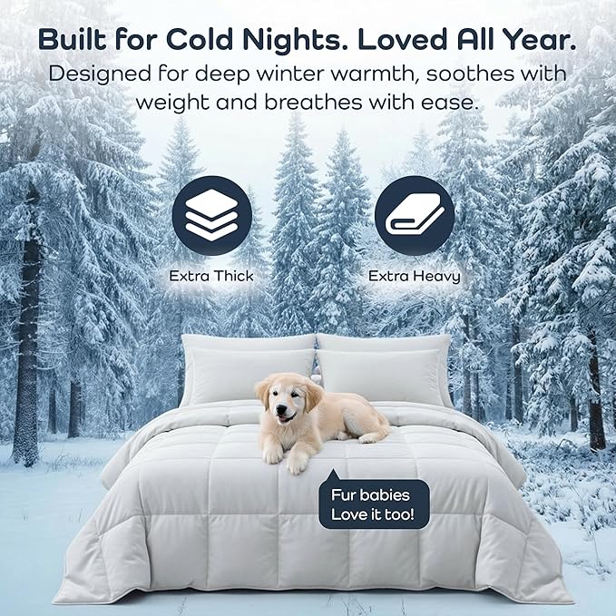 Olive + Crate 100% Viscose derived from Bamboo Comforter Outer Shell - Extra Thicker and Heavier King Size - Cooling Blanket, Hypoallergenic & Moisture Wicking Bedding - Winter Comforter (102"x90")