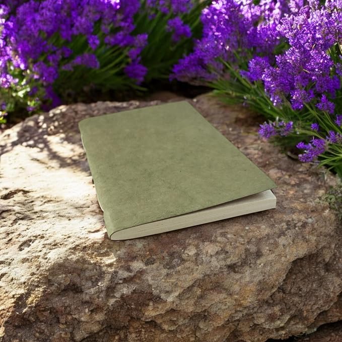 Nepali Companion Notebook with Handmade Paper and Vegetable-Dyed Cover, Vintage 5.5x8.5 inch Composition Notebook for Office, School, and Home, Handcrafted in Nepal (Medium, Sage)