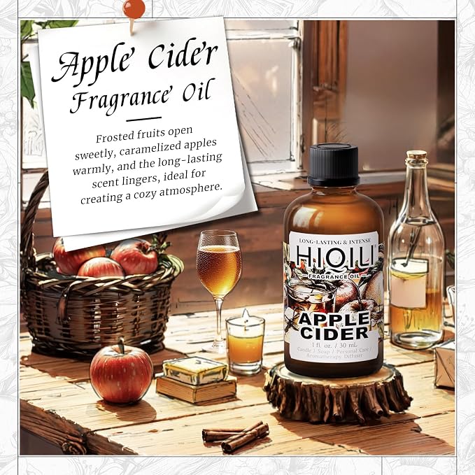 HIQILI Apple Cider Fragrance Oil for Diffuser, Candle & Soap Making | for Home, Car & Office Essential Oil Aromatherapy, Luxury Wine Scented - 1 Fl Oz / 30 ML