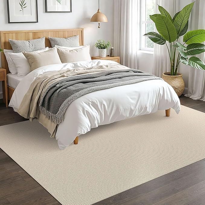 EARTHALL Woven Area Rugs 5x7 Ft Washable Living Room Rugs Non Slip Rubber Backed Dining Room Rug Braided Bedroom Rugs Indoor Floor Carpet for Living Room, Bedroom, Dining Room, Beige/Ivory