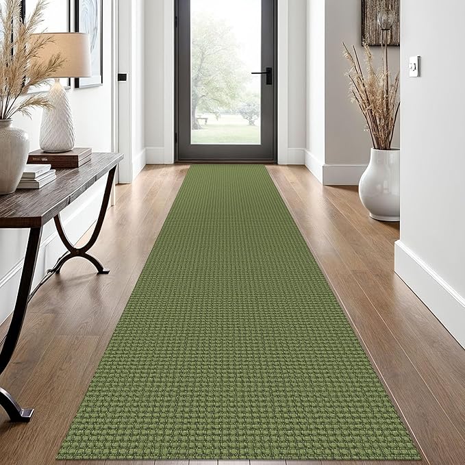 EARTHALL Woven Runner Rug 2x12 Ft Washable Runners for Hallways Extra Long Cotton Non Slip Rubber Backed Kitchen Runner Braided Indoor Floor Carpet for Entryway, Hall, Kitchen, Green