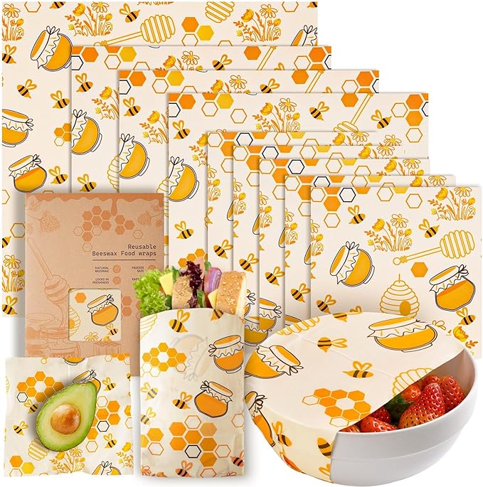 Beeswax Wraps for Food – 9 Pack Reusable Beeswax Bread Bag & Sandwich Wrap, Organic & Eco-Friendly & Sustainable Bees Paper, Perfect Alternative to Aluminum Foil Sourdough Storage & Plastic Wrap