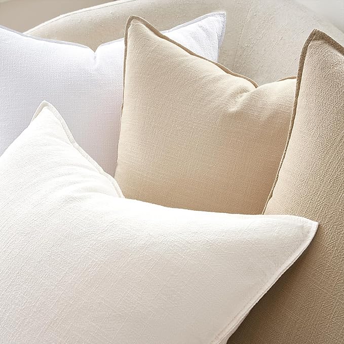 Pack of 4 Neutral Linen Pillow Covers 18x18 Cordinated Color Set for Easy Matching Boho Decorative Throw Cushion Covers with Flange for Sofa Living Room Bed and Balcony Home Decor