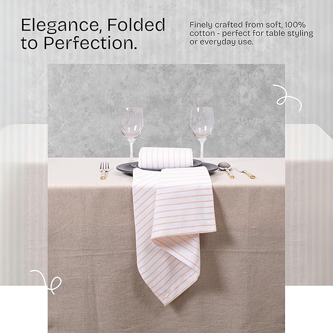 Mustard Yellow Stripe Cloth Napkins Set of 12, 18x18 Inch, 100% Cotton, Classic Striped Table Linen for Thanksgiving, Fall, Reusable and Machine Washable Napkin for Everyday Dining
